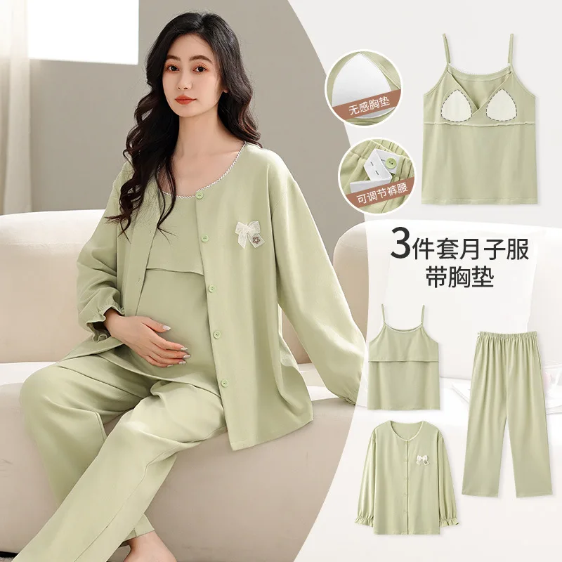 2025 Otoño Invierno pijamas de lactancia algodón coreano Sexy 3 unids/set ropa de dormir de maternidad posparto lactancia embarazo ropa de dormir - imagen 4