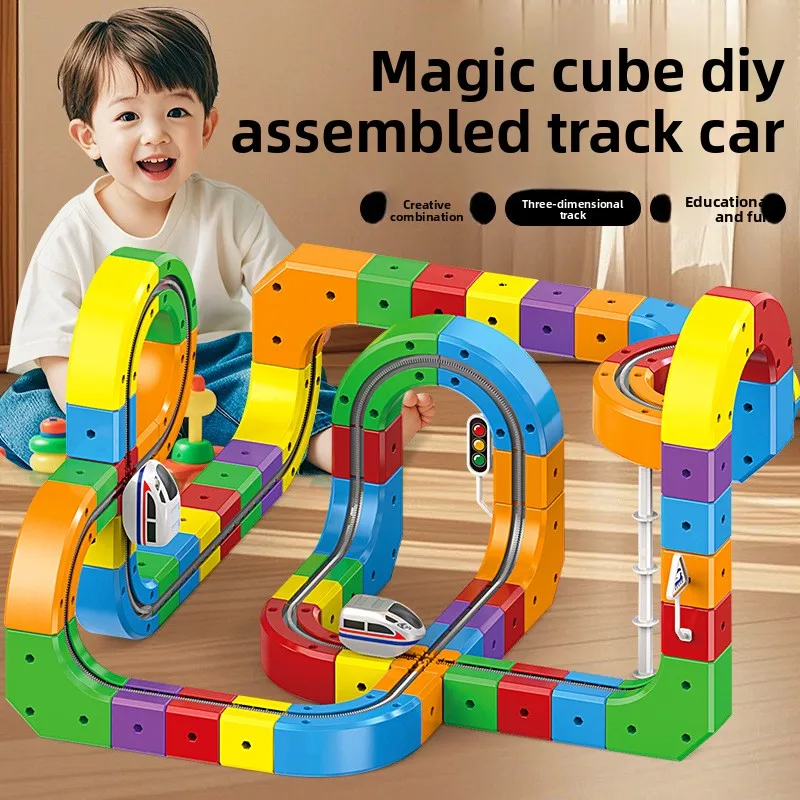 Juguetes de cubo de coche de carril magnético para niños, juguete educativo, bloques de construcción DIY, tren de pista mágica, laberinto de gravedad, juguete, regalos de navidad - imagen 3
