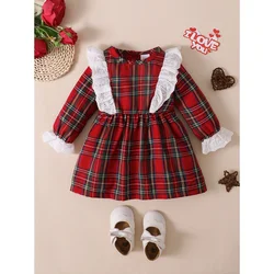 Vestido Navidad niña rojo con encaje y cuadros festivo
