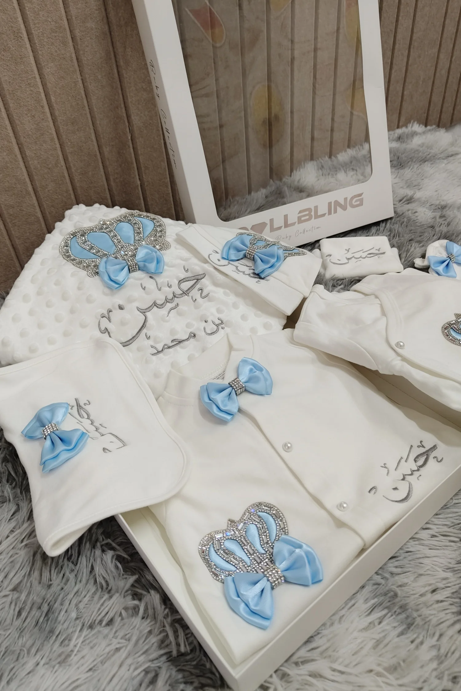 Bebé niño Príncipe salida de Hospital recién nacido Bling trajes biberones conjunto de regalo Baby Shower regalo 5 piezas corona mameluco - imagen 5