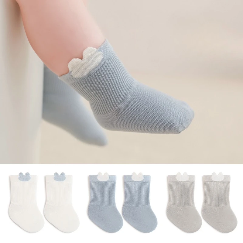 3 pares de calcetines de algodón para bebés recién nacidos, calcetines suaves y sólidos para niños y niñas, calcetines antideslizantes de Color sólido a la moda para niños - imagen 2