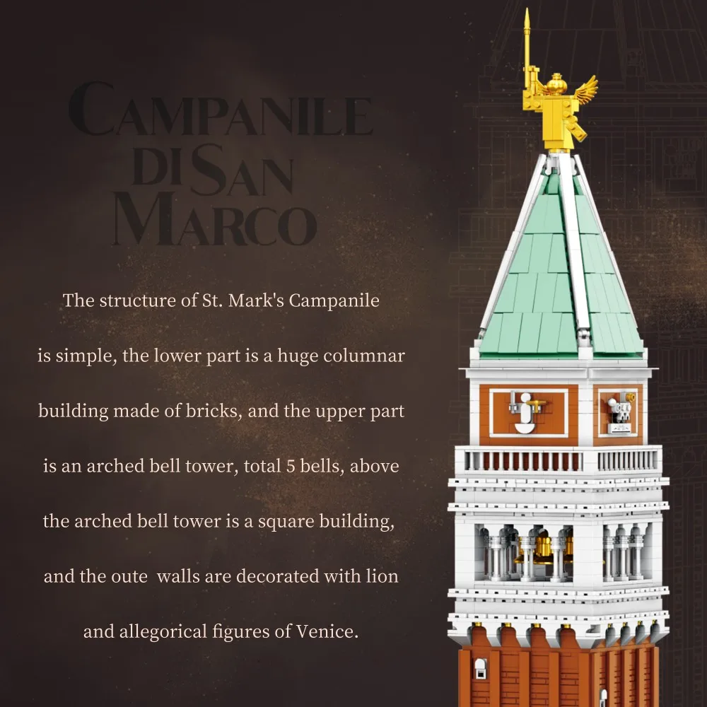 Bloques de construcción de torre de reloj de San Mark, modelo arquitectónico renacentista, decoración de escritorio, juguetes para niños, regalos de vacaciones, 3903 Uds. - imagen 2