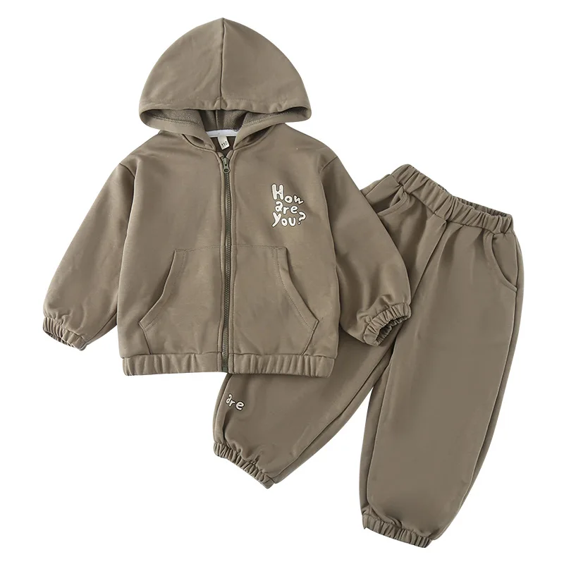 2 uds. Sudaderas y pantalones de otoño para niños y niñas, ropa para niños, Top deportivo de algodón con cremallera, suéter de manga larga, cárdigan con capucha - imagen 5