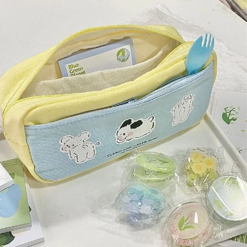 Bolsa de lápices con cremallera y estampado de cachorro, estuche de papelería multifunción, bolsa de almacenamiento bonita para útiles escolares de estudiantes de gran capacidad - imagen 2