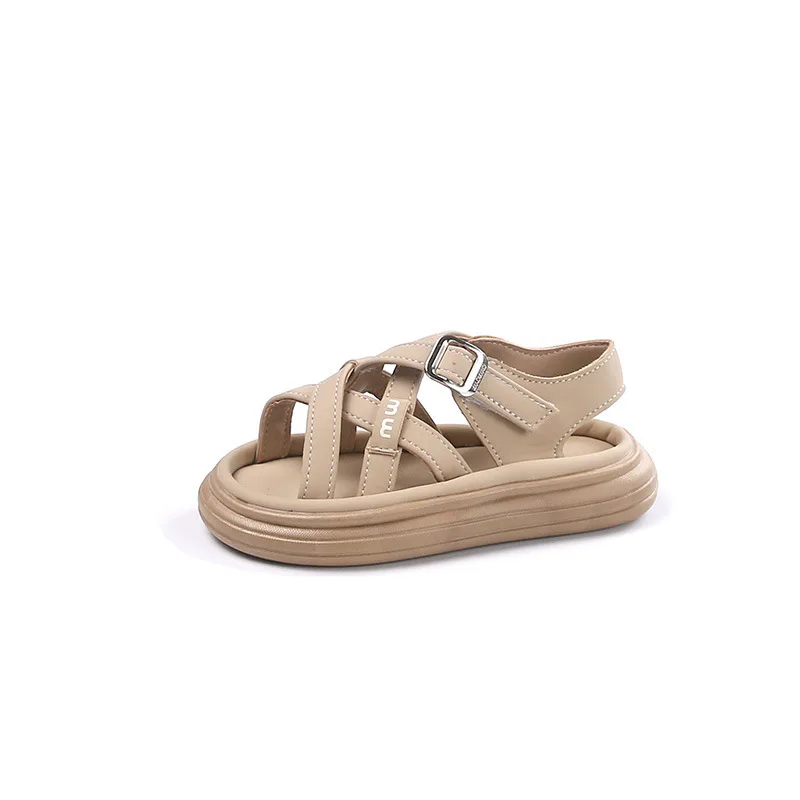 Nuevas sandalias de moda, zapatos versátiles de suela blanda para niñas, zapatos simples Retro versátiles para niños, zapatos de playa antideslizantes ligeros romanos - imagen 5