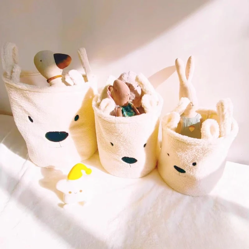 Cesta de almacenamiento de lona de lana de cordero, cesta de almacenamiento de juguetes y aperitivos, cesta de ropa sucia, bolsa de caché para madre y bebé - imagen 2