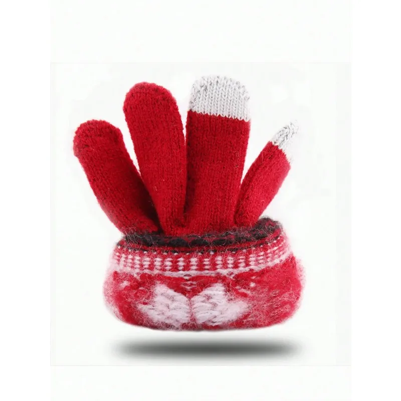 1 par de guantes de punto con pantalla táctil, patrón de copo de nieve, guantes de invierno de punto gruesos y cálidos con dedos completos para hombres y mujeres, guantes para parejas - imagen 4