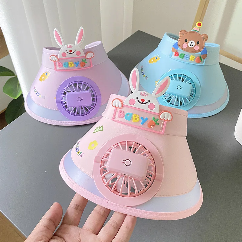 Sombrero de protección solar para niños de verano con ventilador a prueba de rayos ultravioleta, sombrero de sol ajustable con animales bonitos de dibujos animados para niños y niñas de 2 a 14 años - imagen 3