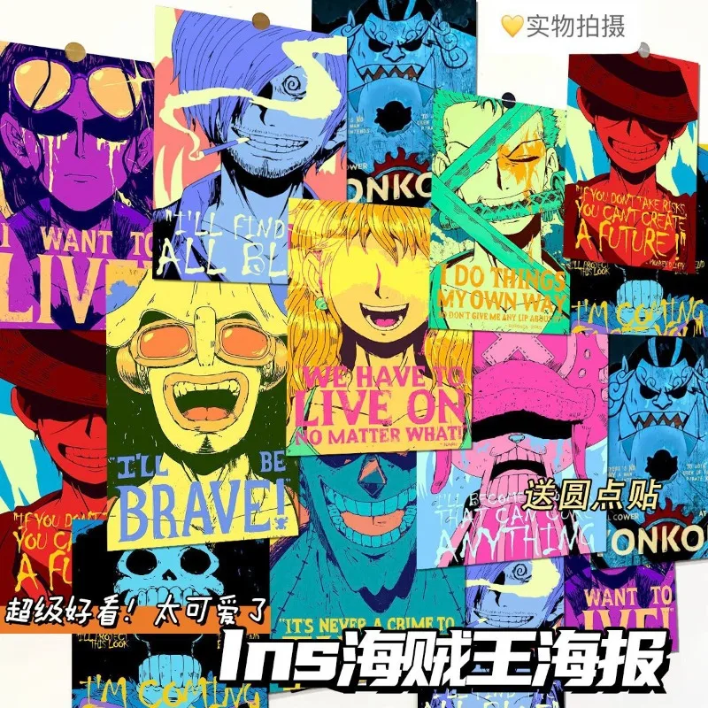 Póster con estampado de Anime de Luffy de una pieza, arte autoadhesivo, pegatina de papel impermeable, decoración de pared del dormitorio, cafetería, Bar, habitación, nuevo - imagen 4