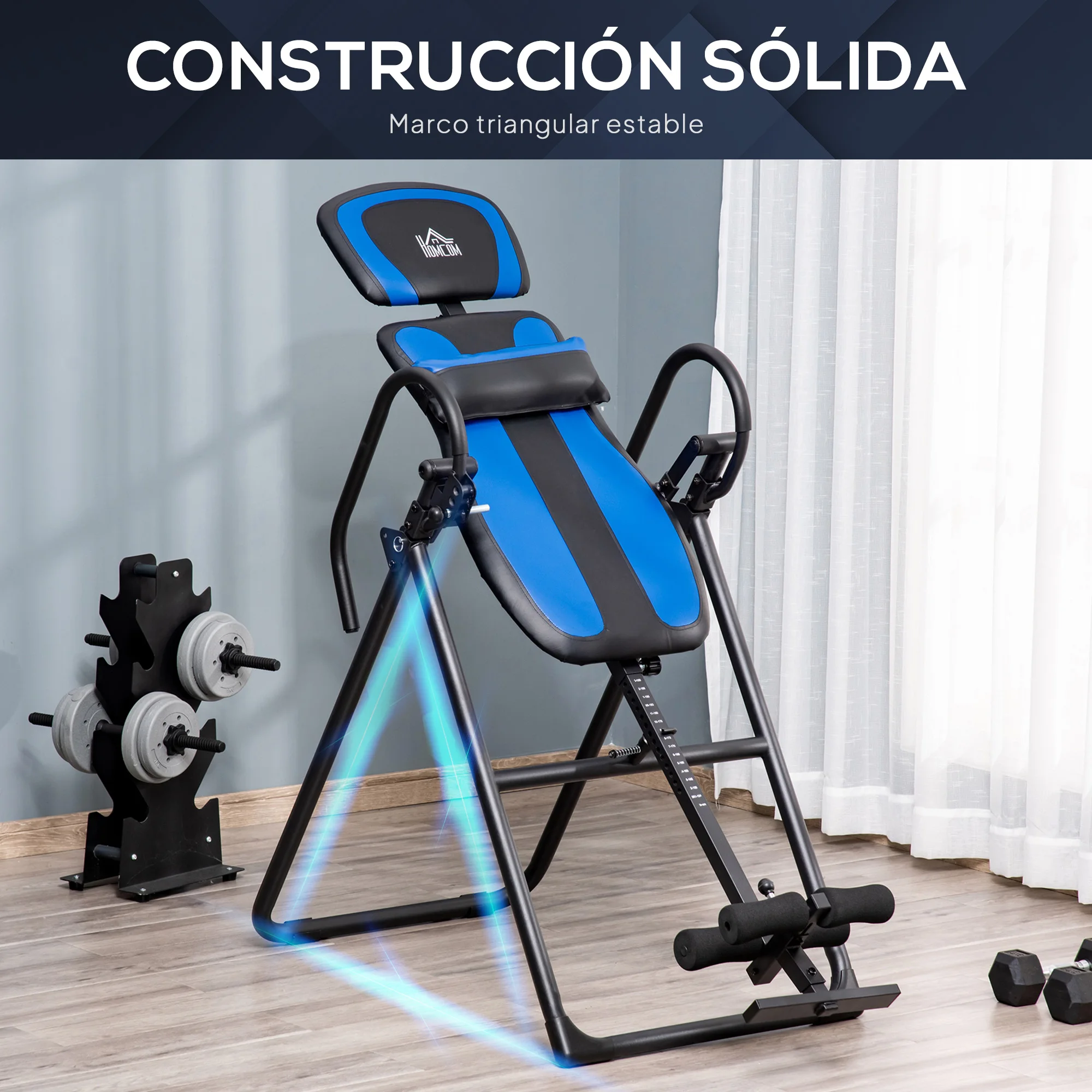 HOMCOM Tabla de Inversión Plegable con Ruedas, Altura Ajustable 140-203 cm, Banco de Inversión con Cinturón de Seguridad y Soporte de Lumbar, para Aliviar Espalda y Mejorar la Circulación - imagen 4
