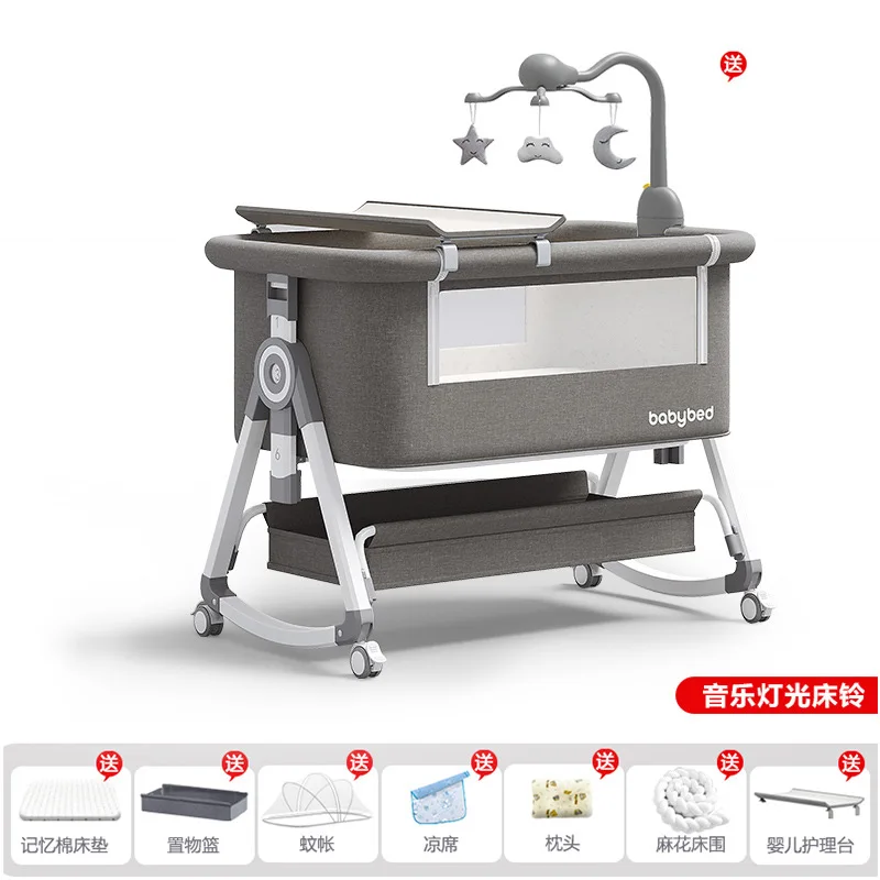 Cuna de bebé móvil y portátil, cama BB multifuncional plegable, cama grande empalmada para niños recién nacidos