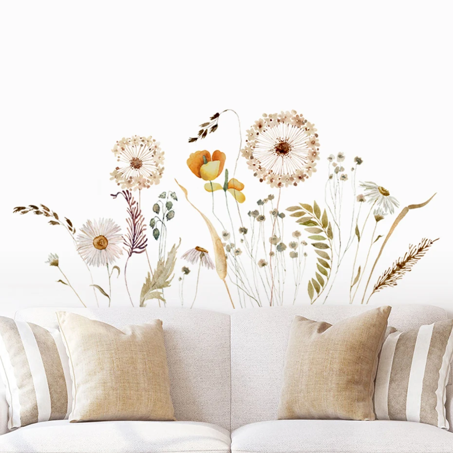 Pegatina de pared vinilo floral bohemia pampas y acuarela para niños - imagen 5