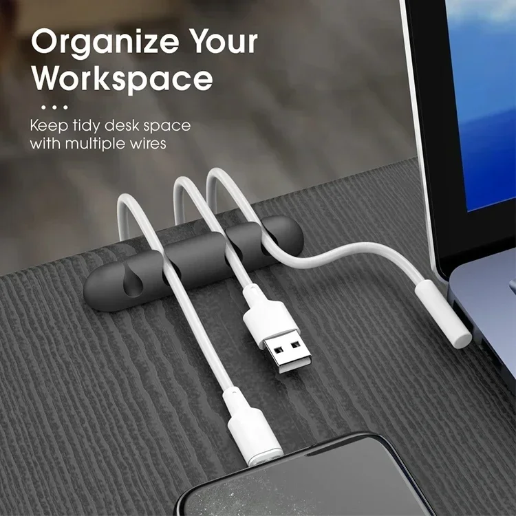 Cable VIKEFON, organizador de cables, enrollador de cables USB de silicona, Clips de gestión autoadhesivos para ratón, teclado, auriculares para iPhone - imagen 4