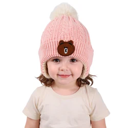 Gorro pompón de oso con orejeras – Térmico para bebés