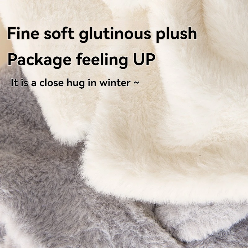 Conjunto cálido de invierno versión para niños, bufanda de imitación de pelo de conejo esponjoso a la moda, bufandas de compra y orejeras receptoras como regalo - imagen 4