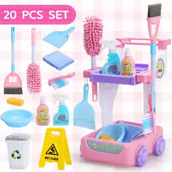 Juego de limpieza para niños, juego de juguetes de limpieza para niños pequeños, juego de simulación, limpieza de limpieza, juguete educativo con carrito, escoba, fregona, regalo de Navidad