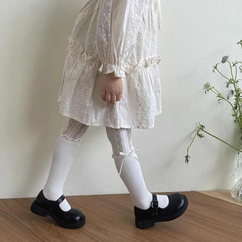 Medias de encaje con lazo para niñas – Estilo romántico suave - imagen 5