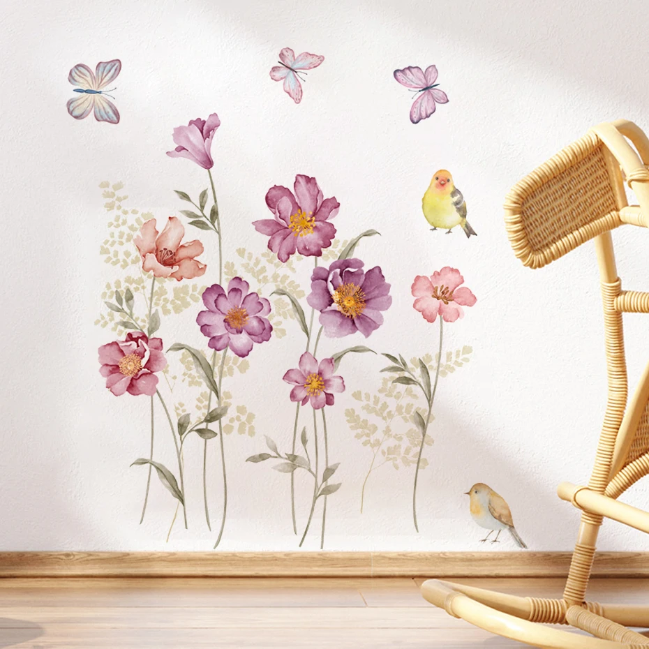 Pegatinas de pared de acuarela con mariposas y flores extraíbles