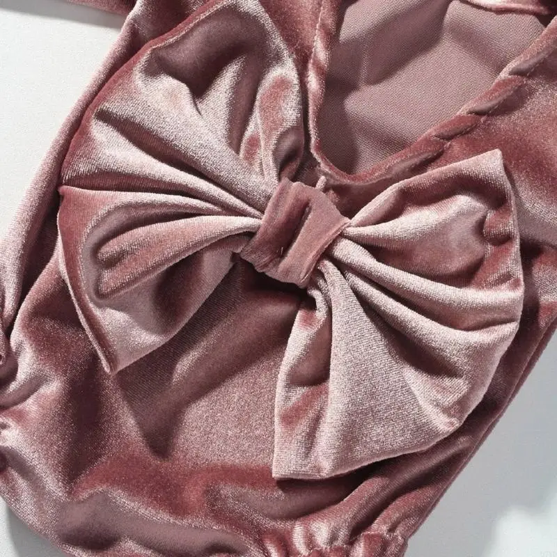 D7YD mameluco para sesiones fotos niña pequeña con lazo trasero y conjunto sombreros a juego mono para recién - imagen 5