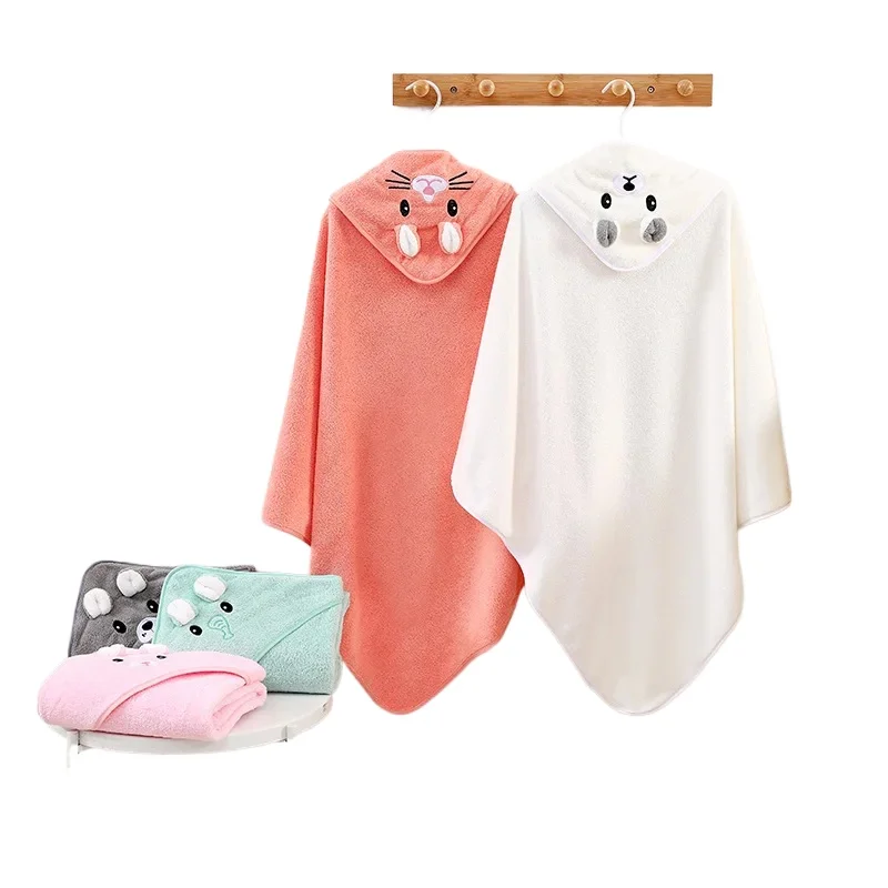 Toalla de baño para bebé de lana Coral blando, manta con sombrero, envoltura infantil absorbente de secado rápido, accesorios de ropa para niños - imagen 2