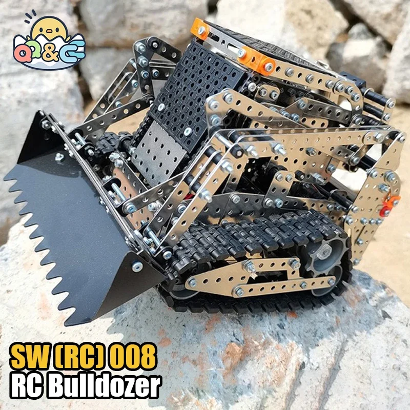 RC Bulldozer DIY de acero inoxidable ensamblado SW (RC) 008 camión con orugas 2,4G Control remoto 10 canales rompecabezas juguetes de bloques de construcción - imagen 3