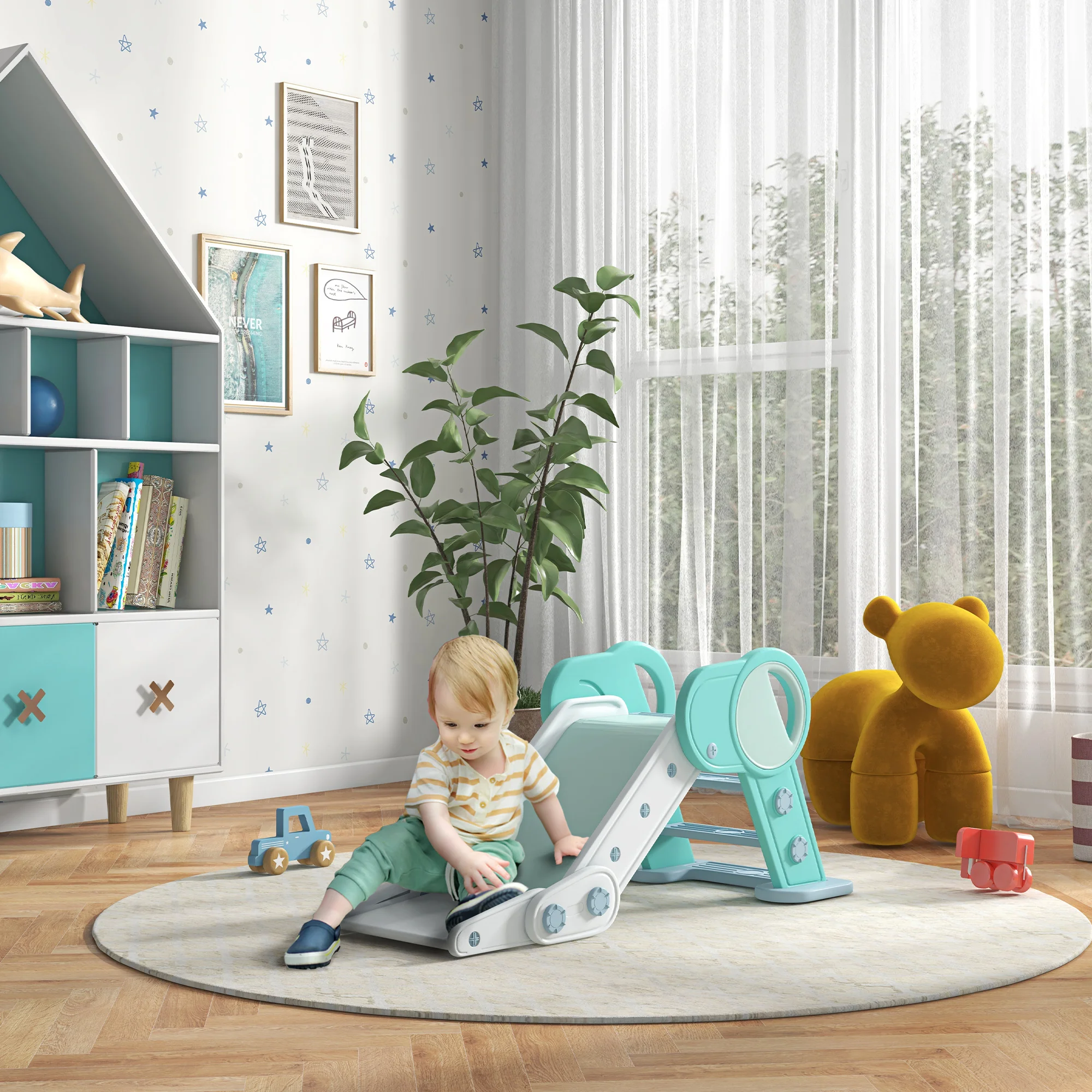 AIYAPLAY Tobogán para Niños Plegable Tobogán Infantil para Niños de 18-36 Meses con 3 Escaleras Antideslizantes para Interiores Carga 30 kg 120x53x53 cm Verde - imagen 2