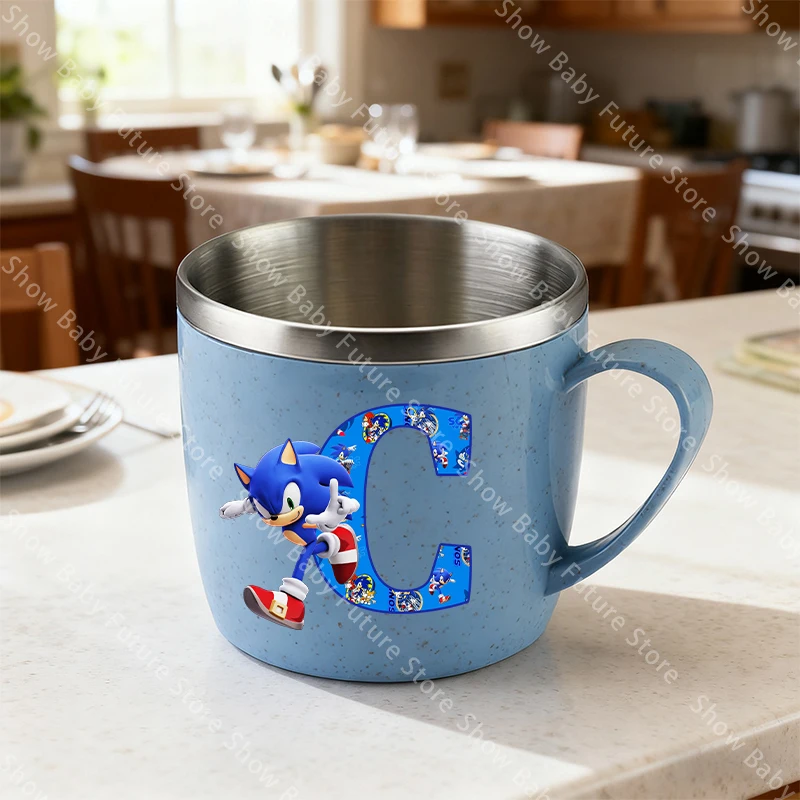 100ML Sonics bouteille d'eau en acier inoxydable pour garçons filles dessin animé lettre nom brosse à dents tasses maison Simple mode tasse d'eau cadeau - imagen 3