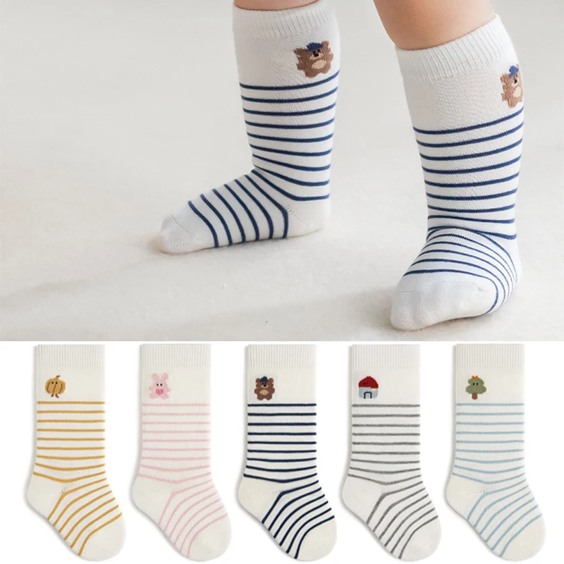 Calcetines para bebés algodón a rayas – Dibujos animados hasta rodilla