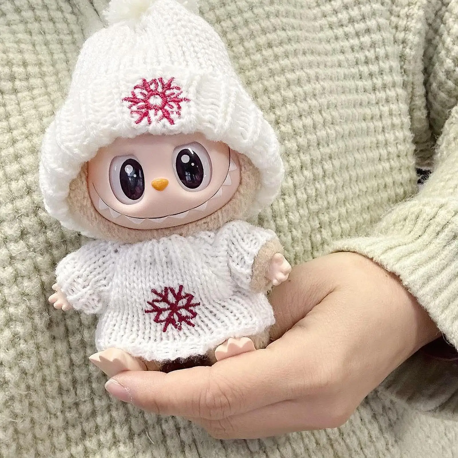 Plush Doll Pullover Top Snowflake Hat Accessory Costumes Winter Doll Outfit Set for 7.87'' Doll