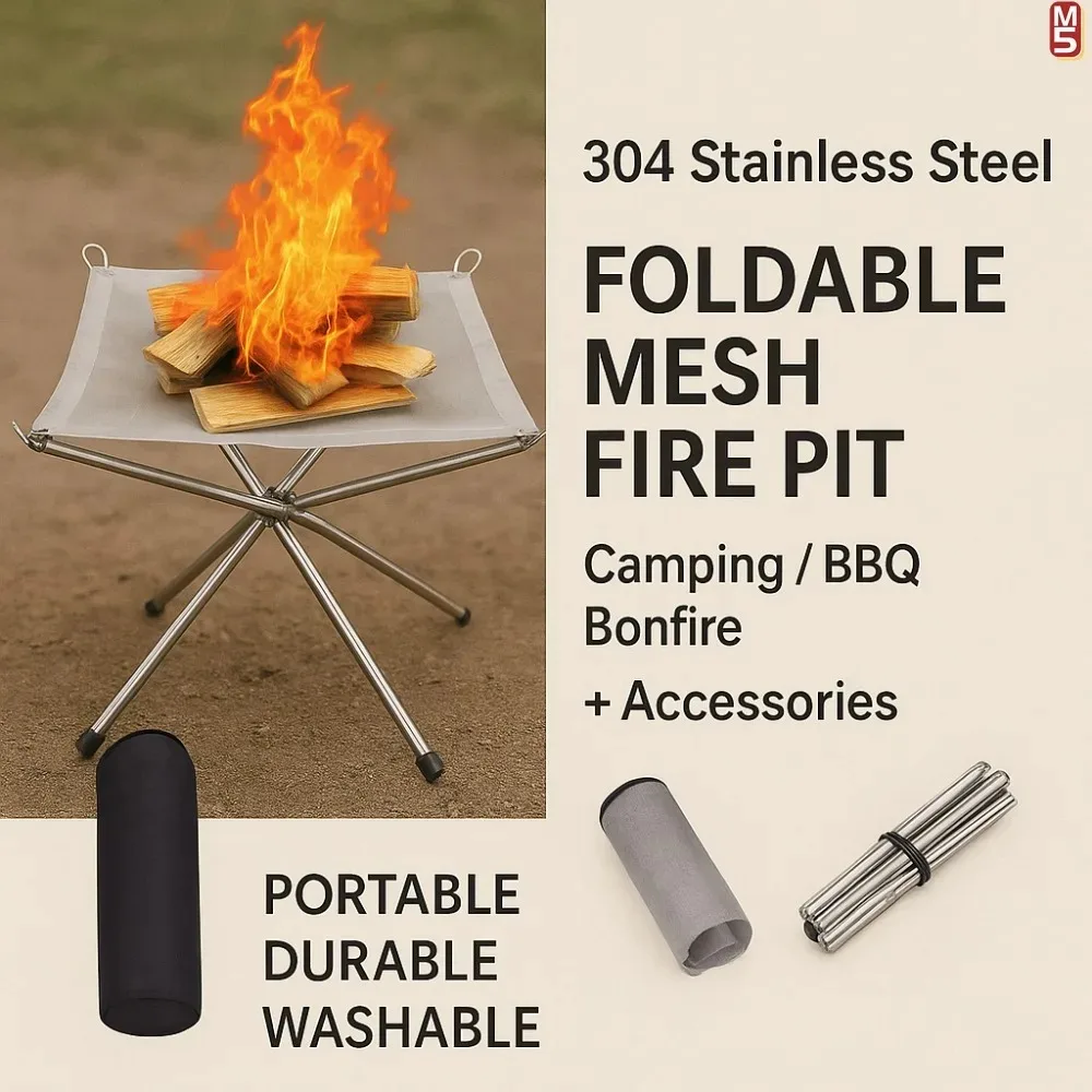 304 de malla plegable de acero inoxidable, fogata, barbacoa, hoguera, juego de estufa de cocina, equipo al aire libre, fogón de Camping - imagen 3