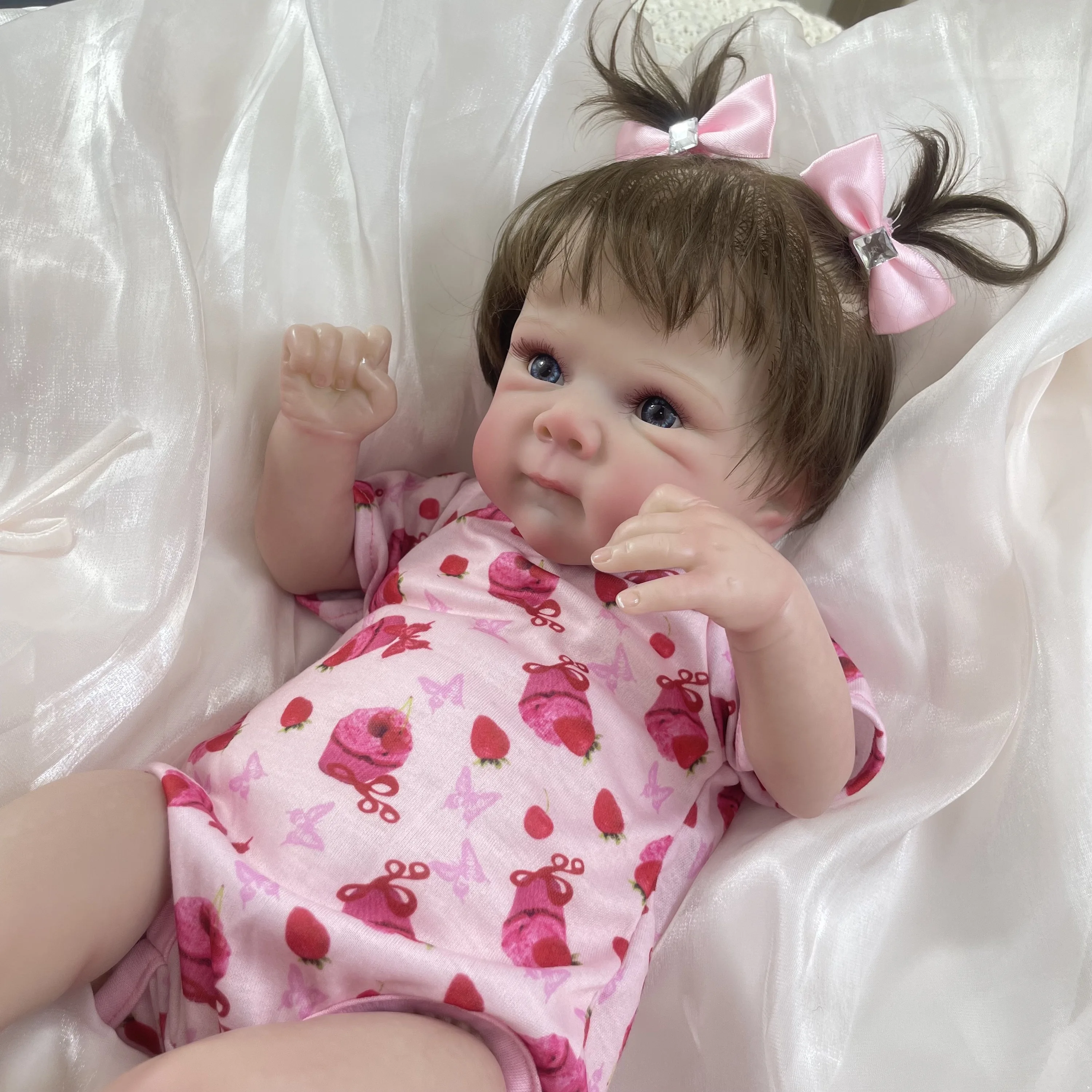 Muñecas de bebé Reborn con acabado de 19 pulgadas, recién nacido realista con trasplante de cabello, muñeca de venas visibles de piel 3D, regalo de Navidad - imagen 2