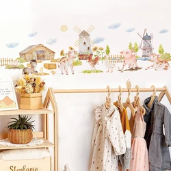 Vinilos pared infantil animales granja acuarela dormitorio salón