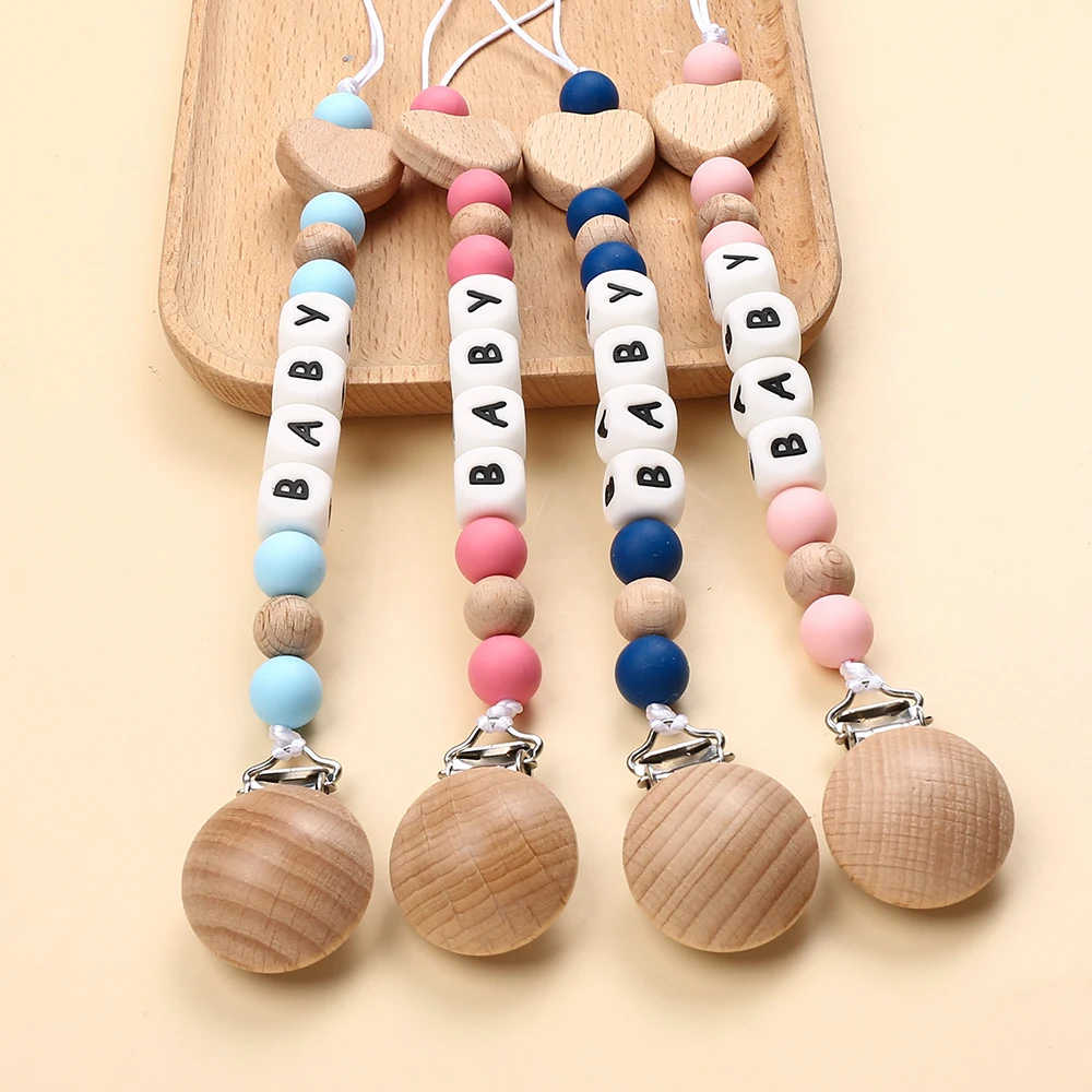 Clip chupete personalizado nombre madera silicona bebé recién nacido - imagen 2