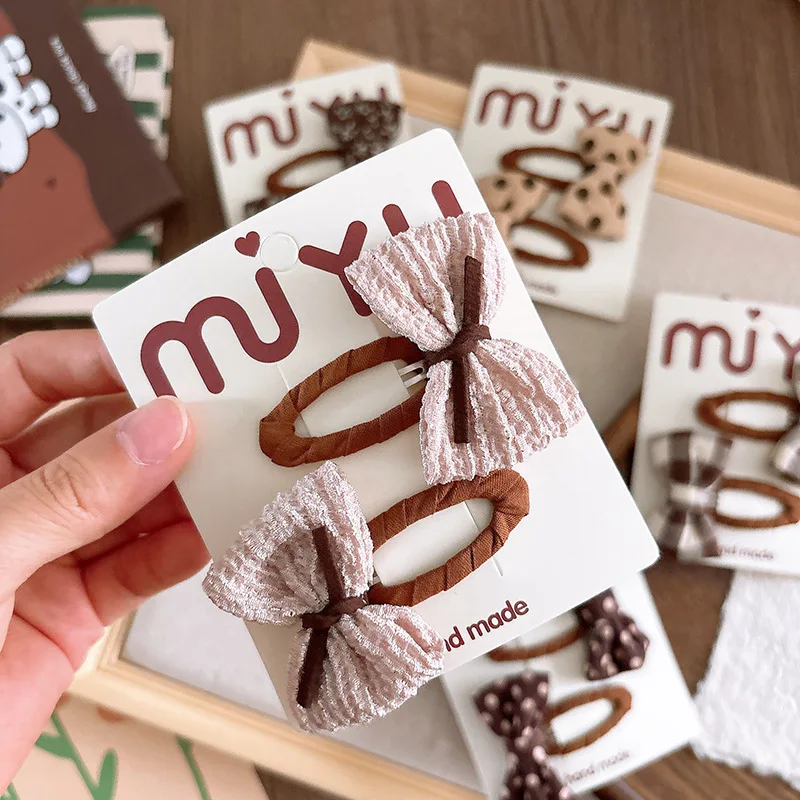 Pinzas para el cabello con lazo coreano para niñas, accesorios para el cabello para otoño e invierno, Clip BB con flequillo de flores de tela, sombreros marrones dulces para niños - imagen 3