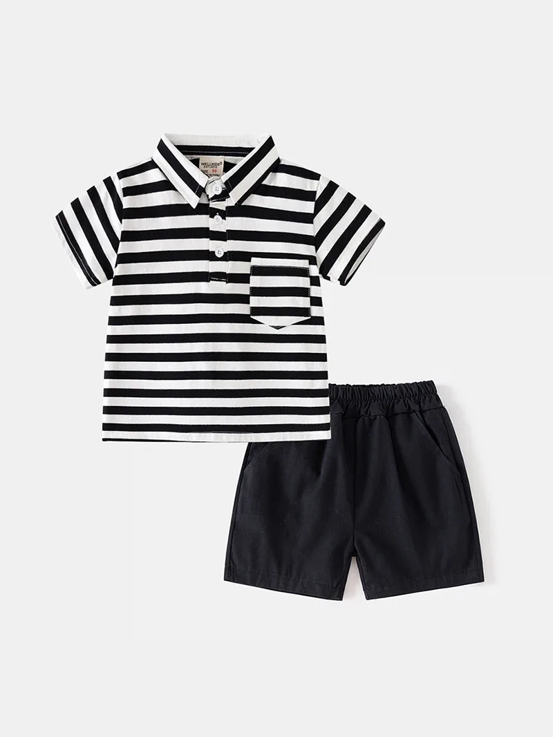 MILANCEL, nuevo conjunto de ropa de verano para niños, Polo de manga corta de estilo fino + Tops cortos a rayas de Color sólido para niñas - imagen 3