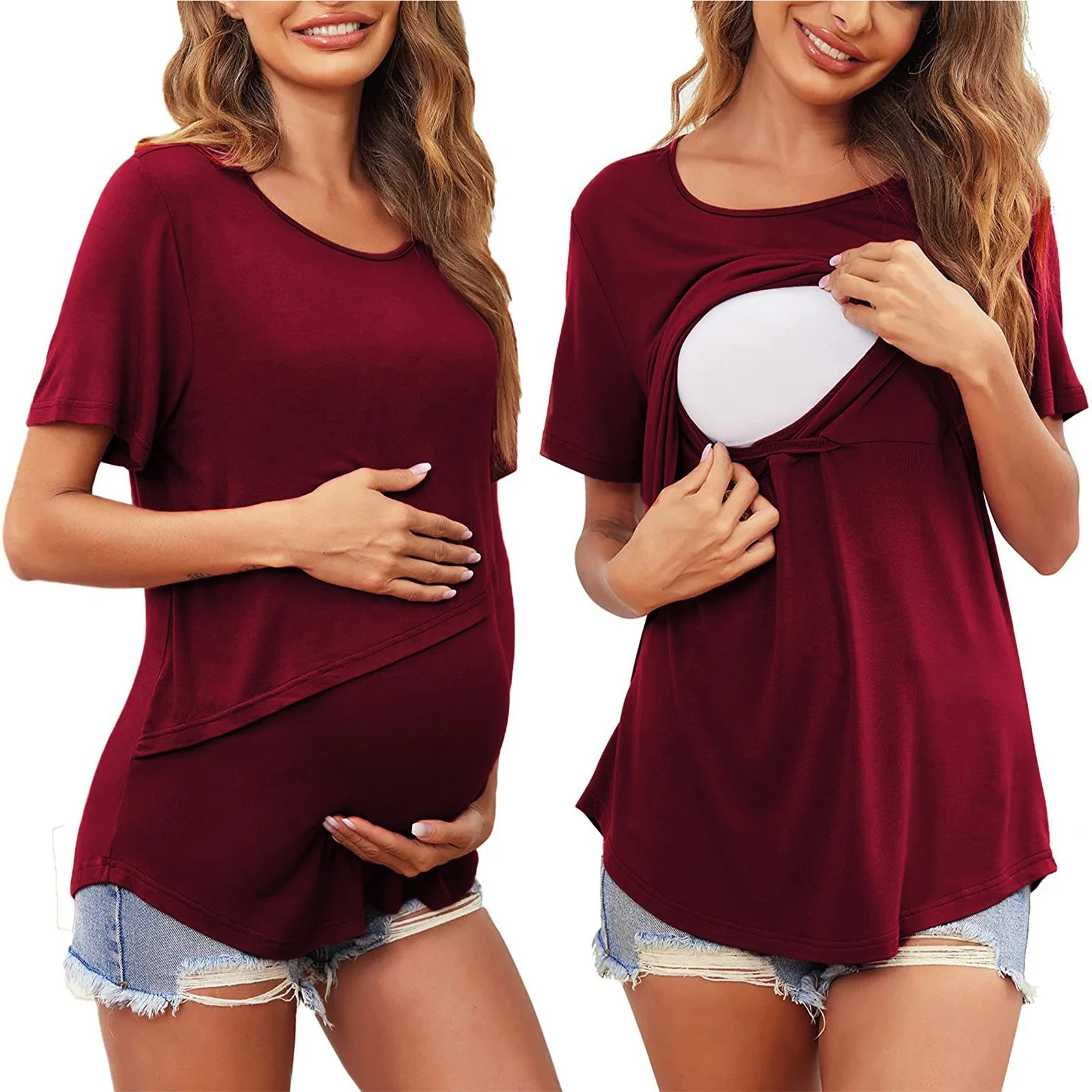 New Maternity Clothes Casual Tops Nursing For Breastfeeding T Shirt  Women Maternity Short Sleeve Maternity Blouse - imagen 3