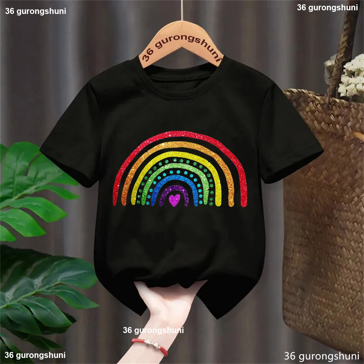 Camiseta con estampado de amor de arcoíris para niñas, ropa Kawaii para niños, camiseta blanca, rosa, negra, amarilla y azul, camiseta de manga corta de verano - imagen 5