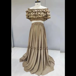 Conjunto bohemio maternidad top encaje lino y falda cómoda para fotos