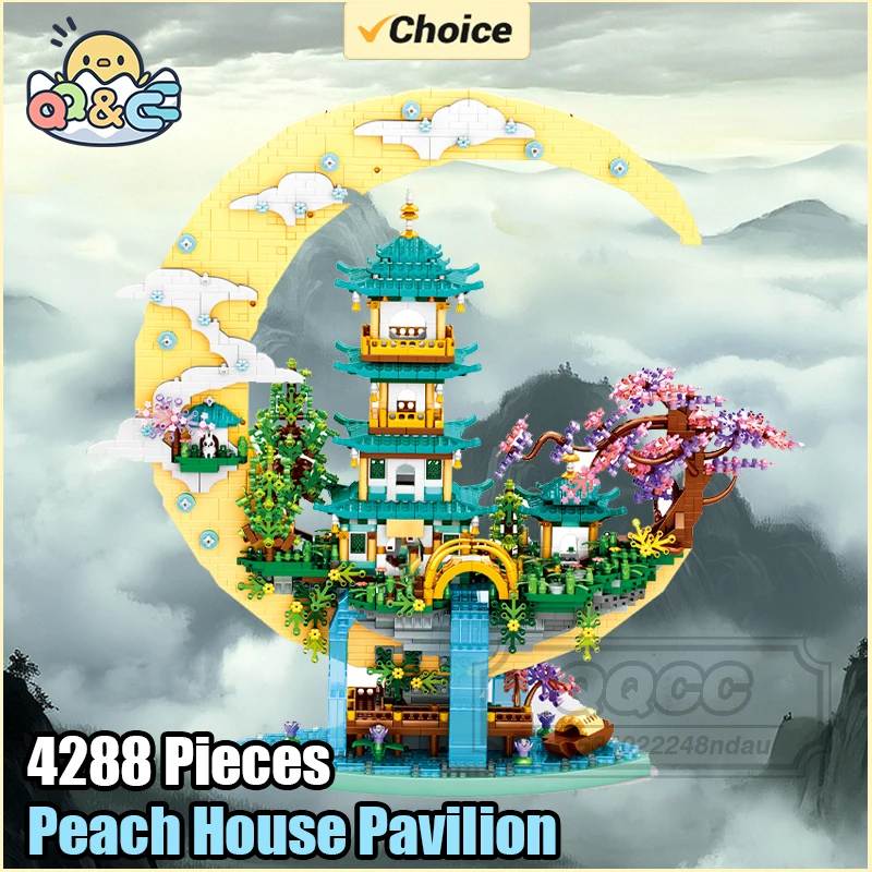 Bloques de construcción arquitectura casa de melocotón pabellón cascada río luz Led Diy Mini ladrillos de diamante juguete para regalo de niños decoración de la habitación - imagen 2