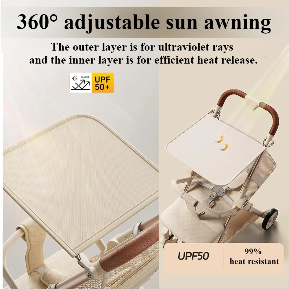 Cochecito de bebé, carrito plegable con sombrilla de viaje, cochecito de bolsillo reclinable ligero y compacto con música y dosel ligero para bebés - imagen 5