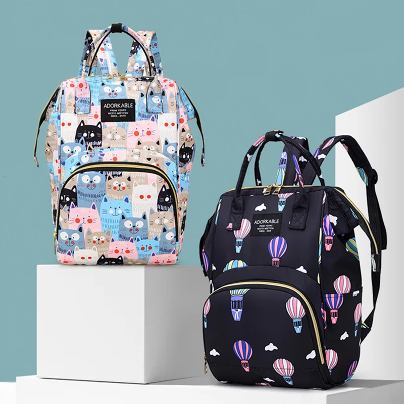 Bolsas de pañales para mamá con estampado de dibujos animados, mochila portátil ligera para mujer, bolsa de almacenamiento aislante para botellas, mochila para mamá a la moda, nueva - imagen 2