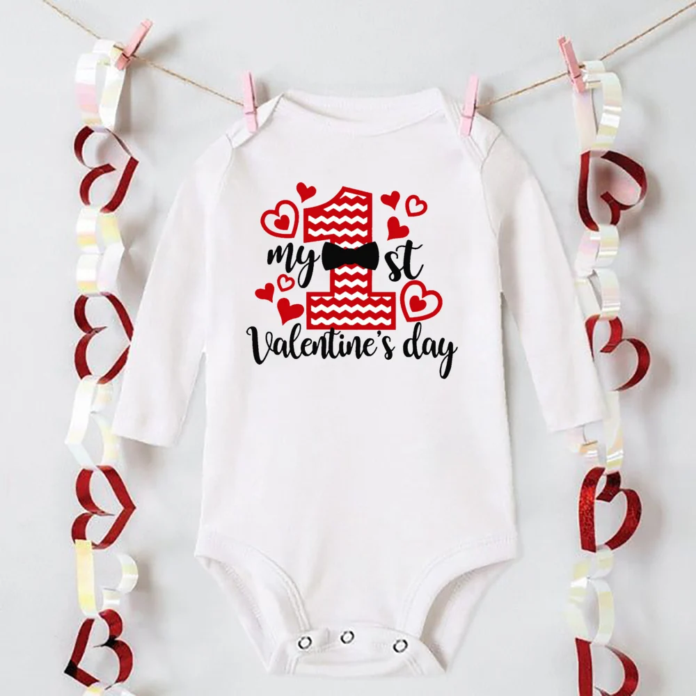 Body con estampado del mi primer Día de San Valentín para bebé, traje infantil para fiesta de San Valentín, mono de vacaciones para niño pequeño Ropmer de manga larga para recién nacido - imagen 4