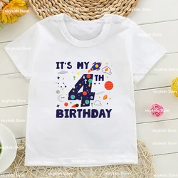 Camiseta Cumpleaños Niño Astronauta Espacial Personalizada con Cohete
