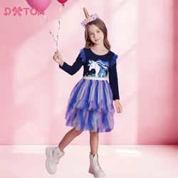 Vestido niña unicornio DXTON – Tul estampado casual para otoño