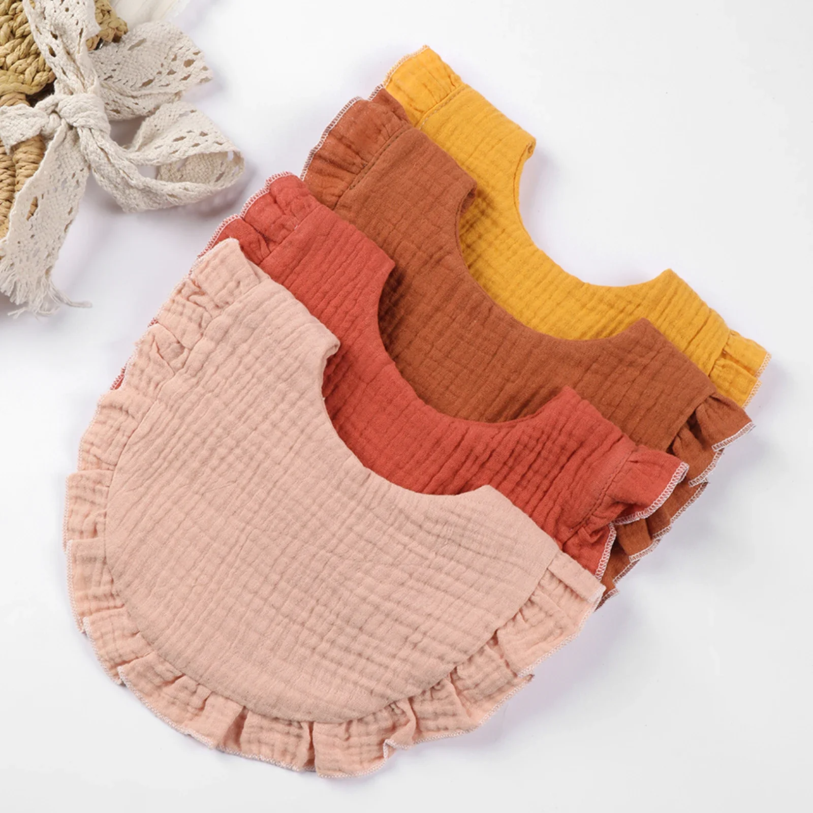 Baberos para recién nacidos, paños para eructar, cosas para bebés, Bandana para alimentar, toalla para Saliva, babero de color floral con volantes para niños pequeños, accesorios para bebés - imagen 3