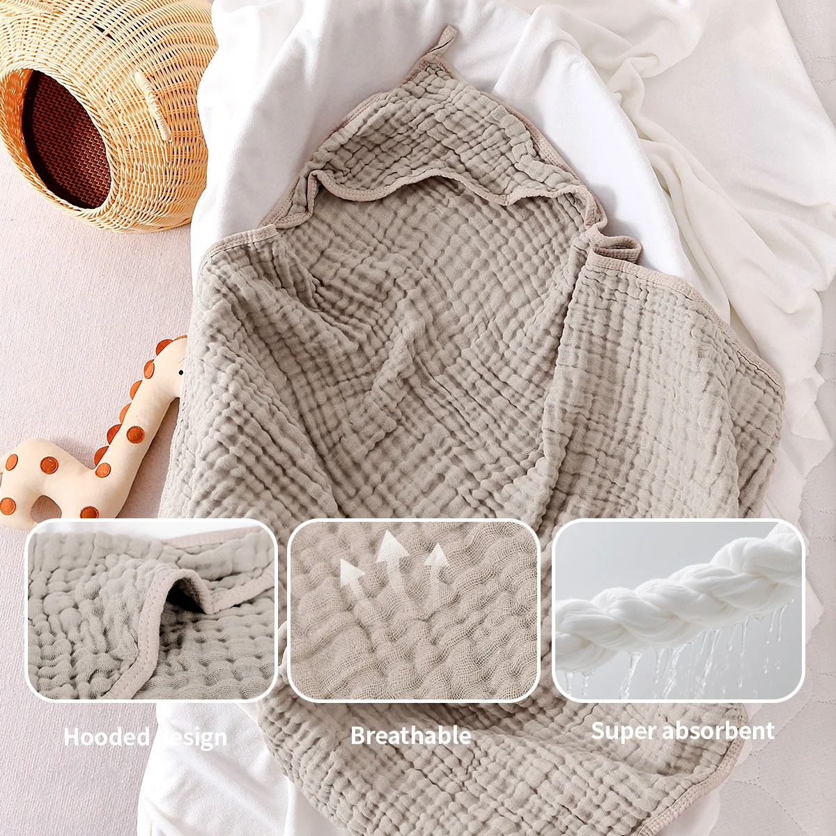 Elinfant Toalla con capucha de algodón suave para bebé - imagen 5