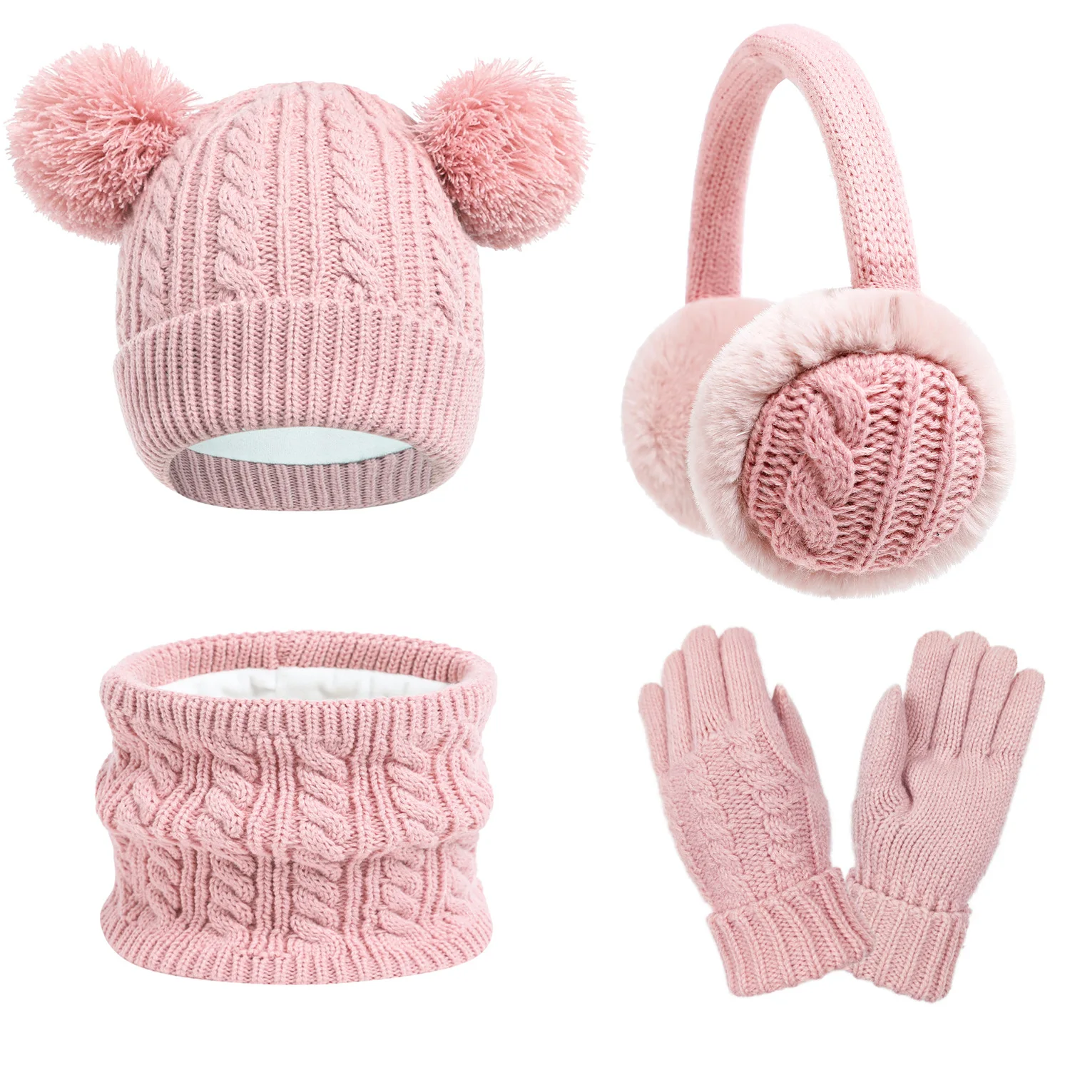4 Uds. Calentador de orejas a la moda para niños, gorro de invierno, bufanda para el cuello, conjunto de guantes, bufanda cálida tejida, gorro de lana con protección para los oídos, gorro para niños - imagen 4