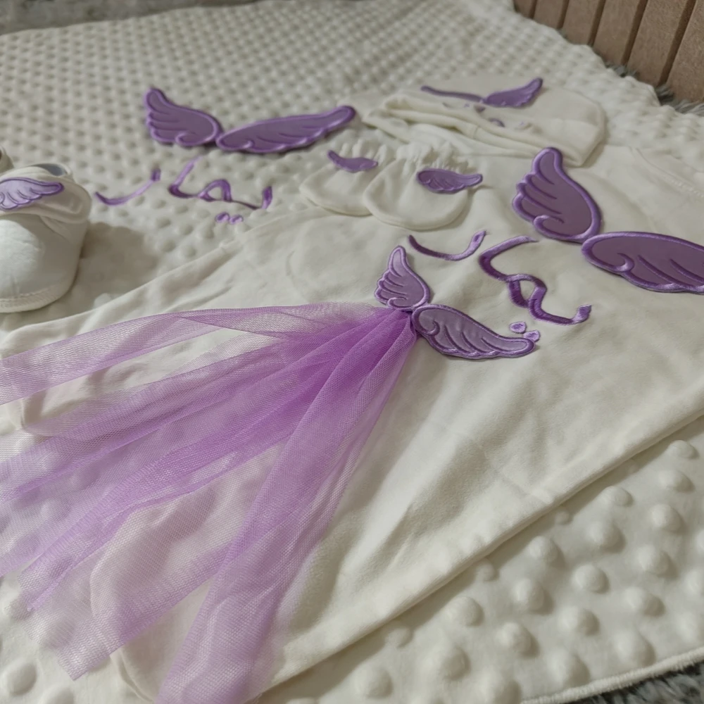 Traje de capa rosa para niña recién nacida, bordado dorado personalizado, nombre de costura, regalo personalizado, traje de Parajam para guardería en casa de bienvenida - imagen 2