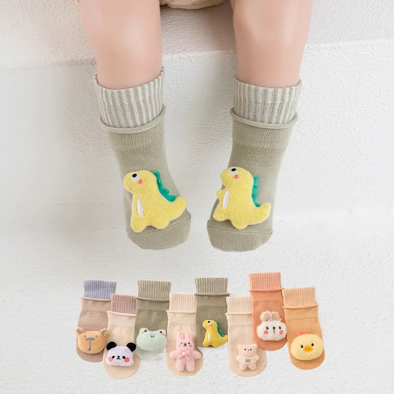 Calcetines antideslizantes con dibujos de animales para niño y niña, calcetín infantil para el suelo, para primavera y otoño, 1 par