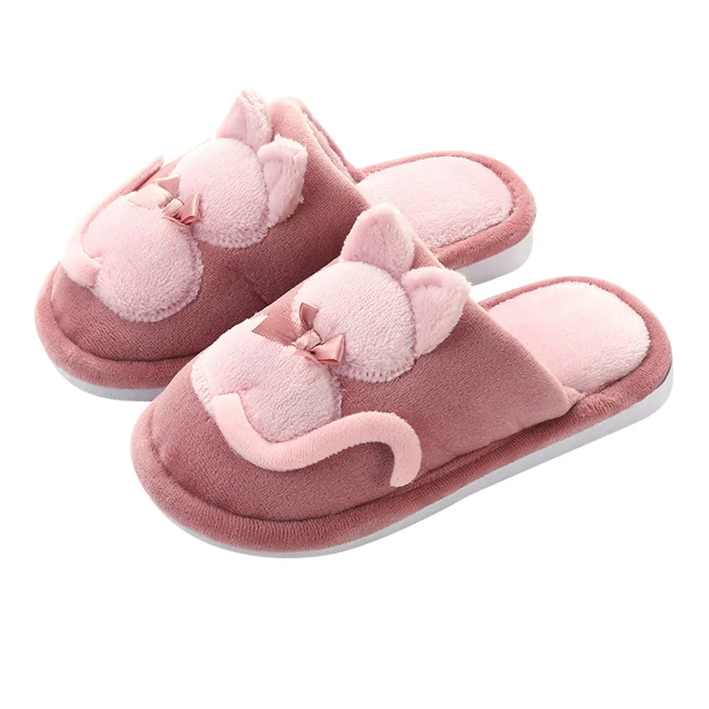 Zapatillas con forma de gato para niños, zapatos cálidos de algodón para el hogar, antideslizantes, 21cm de longitud interior, talla 21 sandía - imagen 2